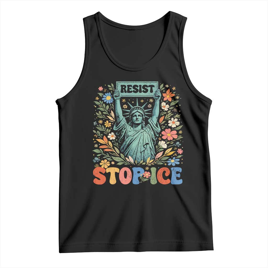 Stop ICE Tank Top Funny Statue of Liberty Boho Floral Resist Retro