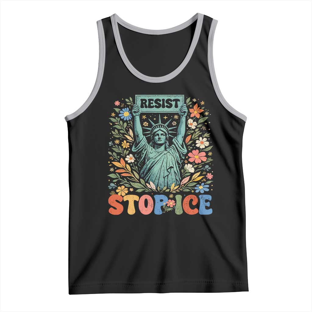 Stop ICE Tank Top Funny Statue of Liberty Boho Floral Resist Retro