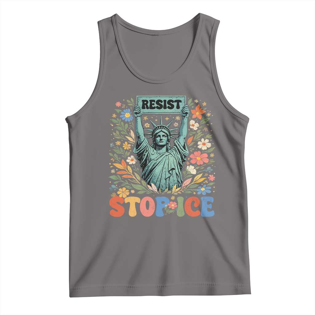 Stop ICE Tank Top Funny Statue of Liberty Boho Floral Resist Retro