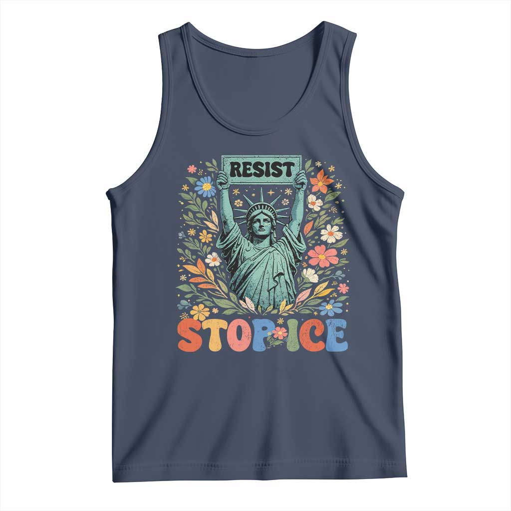 Stop ICE Tank Top Funny Statue of Liberty Boho Floral Resist Retro