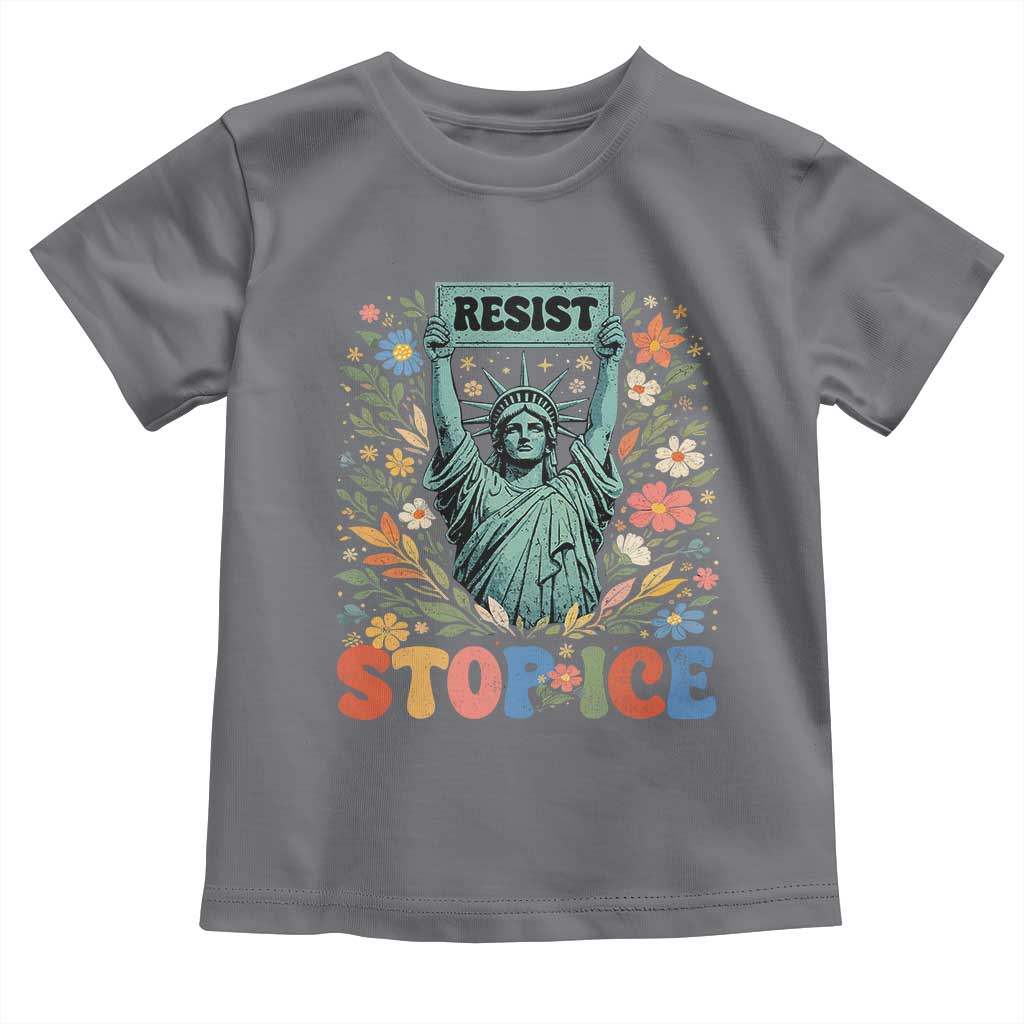 Stop ICE Toddler T Shirt Funny Statue of Liberty Boho Floral Resist Retro