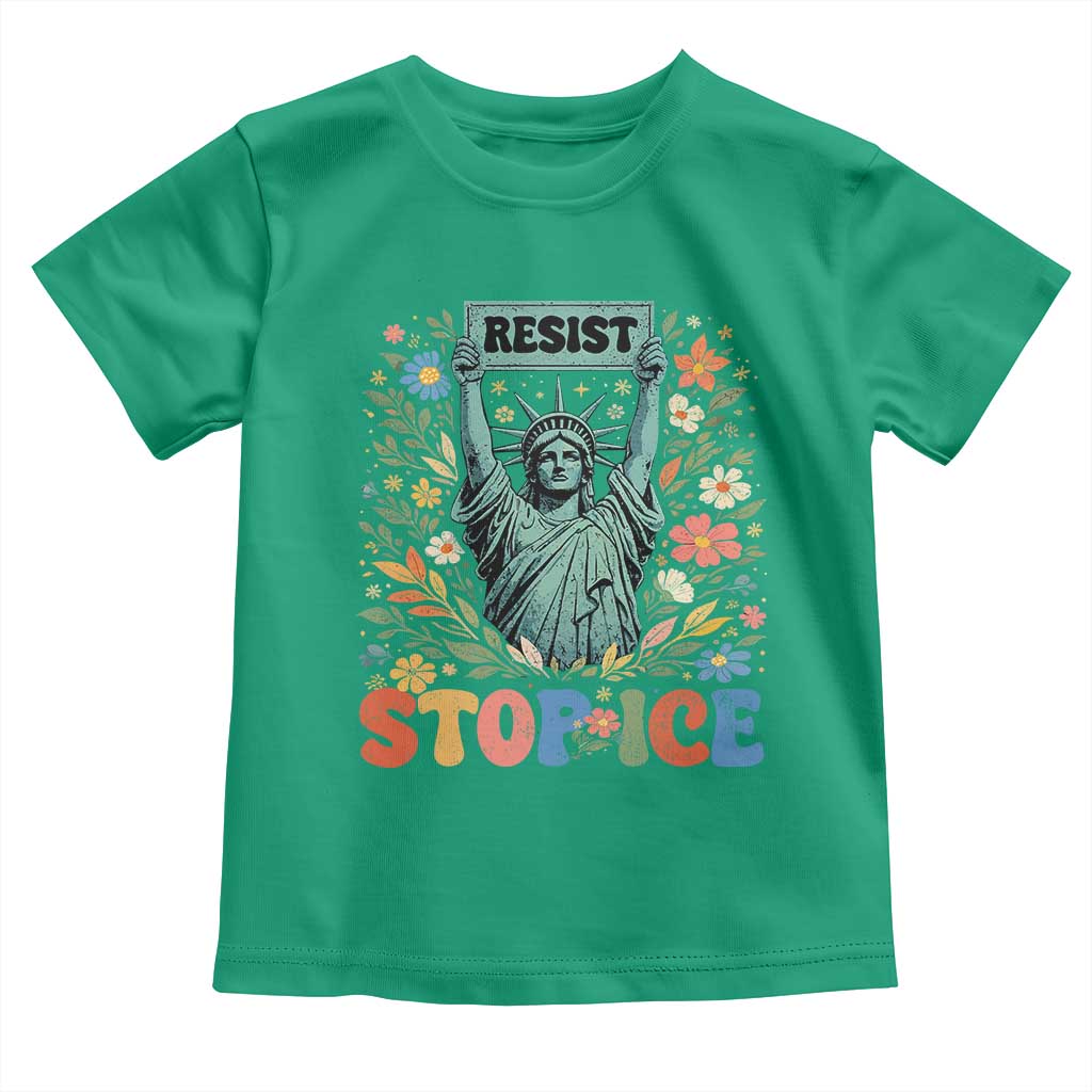 Stop ICE Toddler T Shirt Funny Statue of Liberty Boho Floral Resist Retro