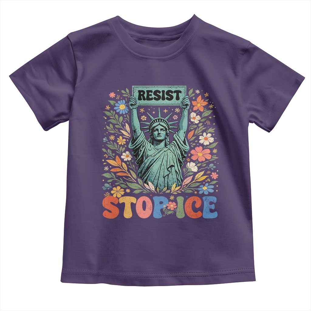 Stop ICE Toddler T Shirt Funny Statue of Liberty Boho Floral Resist Retro