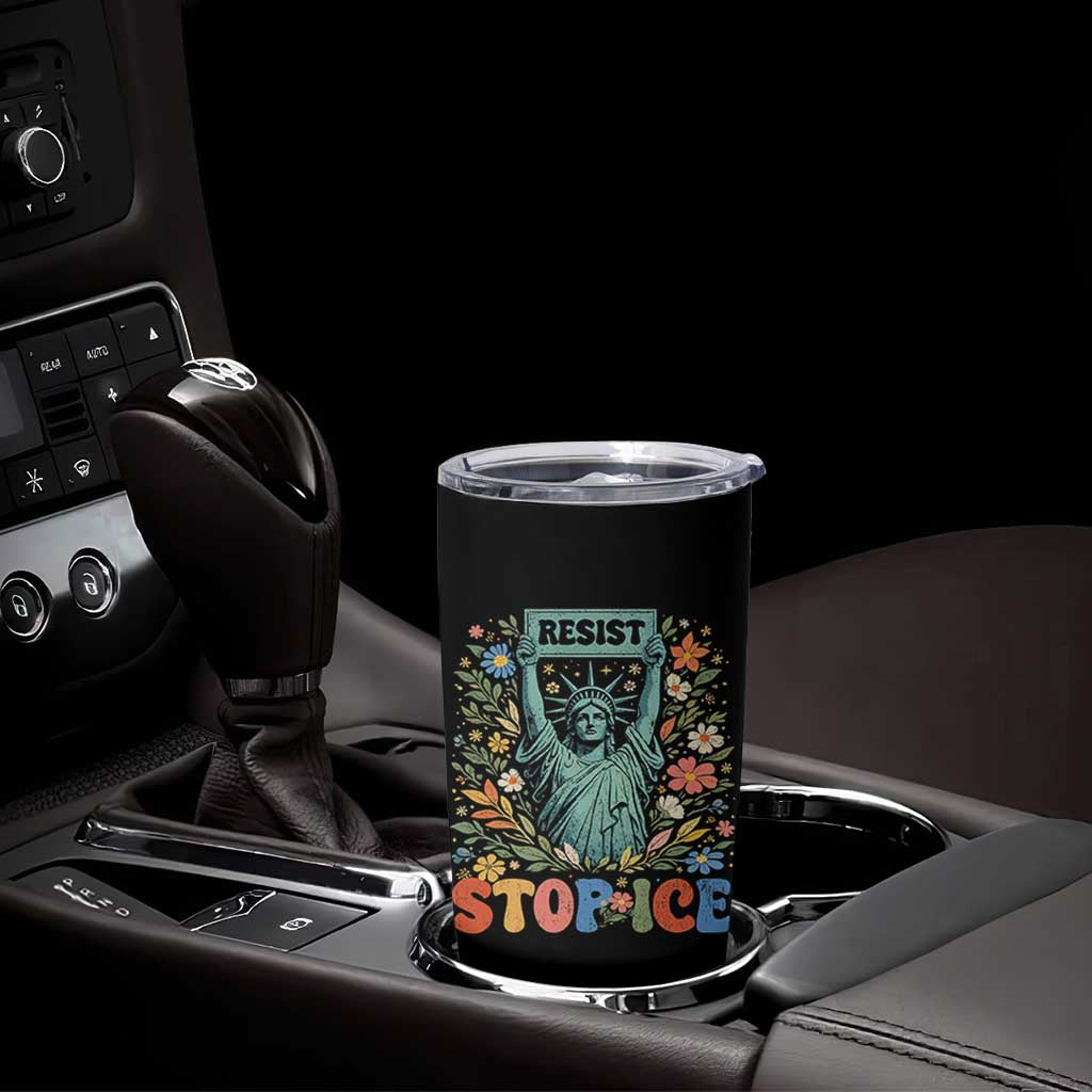 Stop ICE Tumbler Cup Funny Statue of Liberty Boho Floral Resist Retro