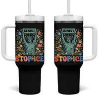 Stop ICE Tumbler With Handle Funny Statue of Liberty Boho Floral Resist Retro