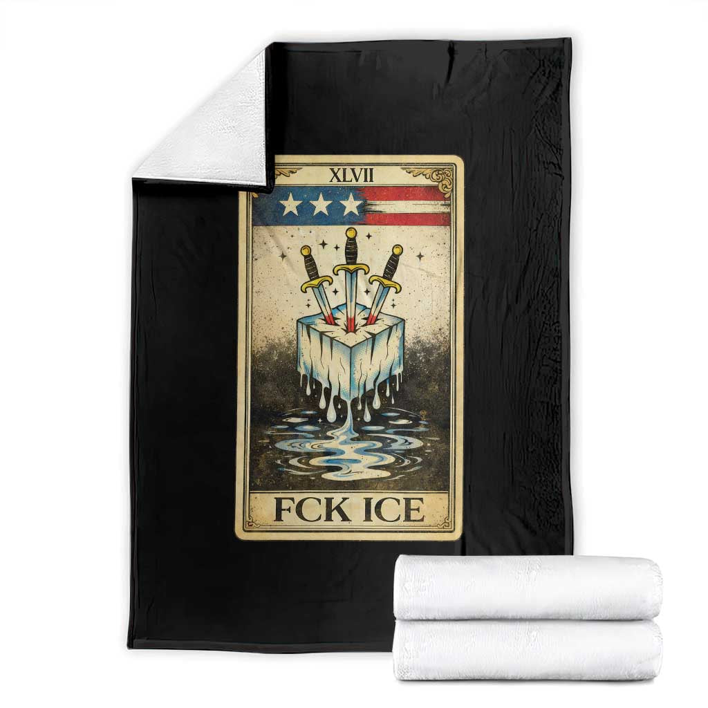 Fck Ice Throw Blanket Retro Tarot Card FDT Protest Satirical Graphic