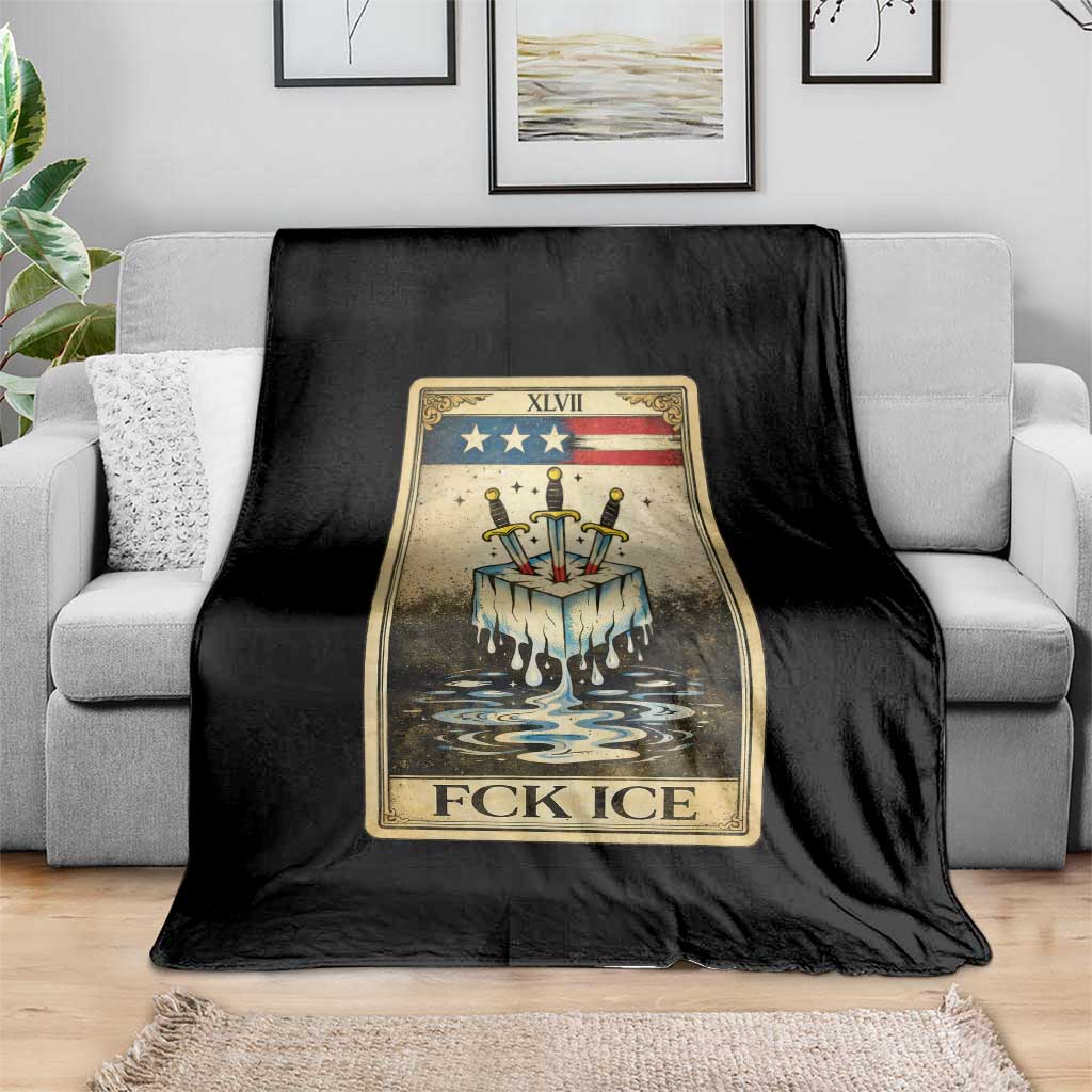 Fck Ice Throw Blanket Retro Tarot Card FDT Protest Satirical Graphic
