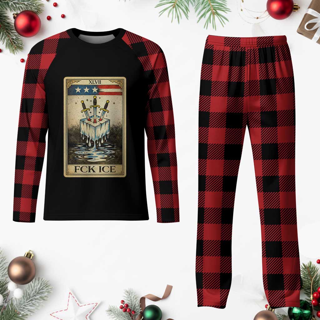 Fck Ice Plaid Pajama Set Retro Tarot Card FDT Protest Satirical Graphic