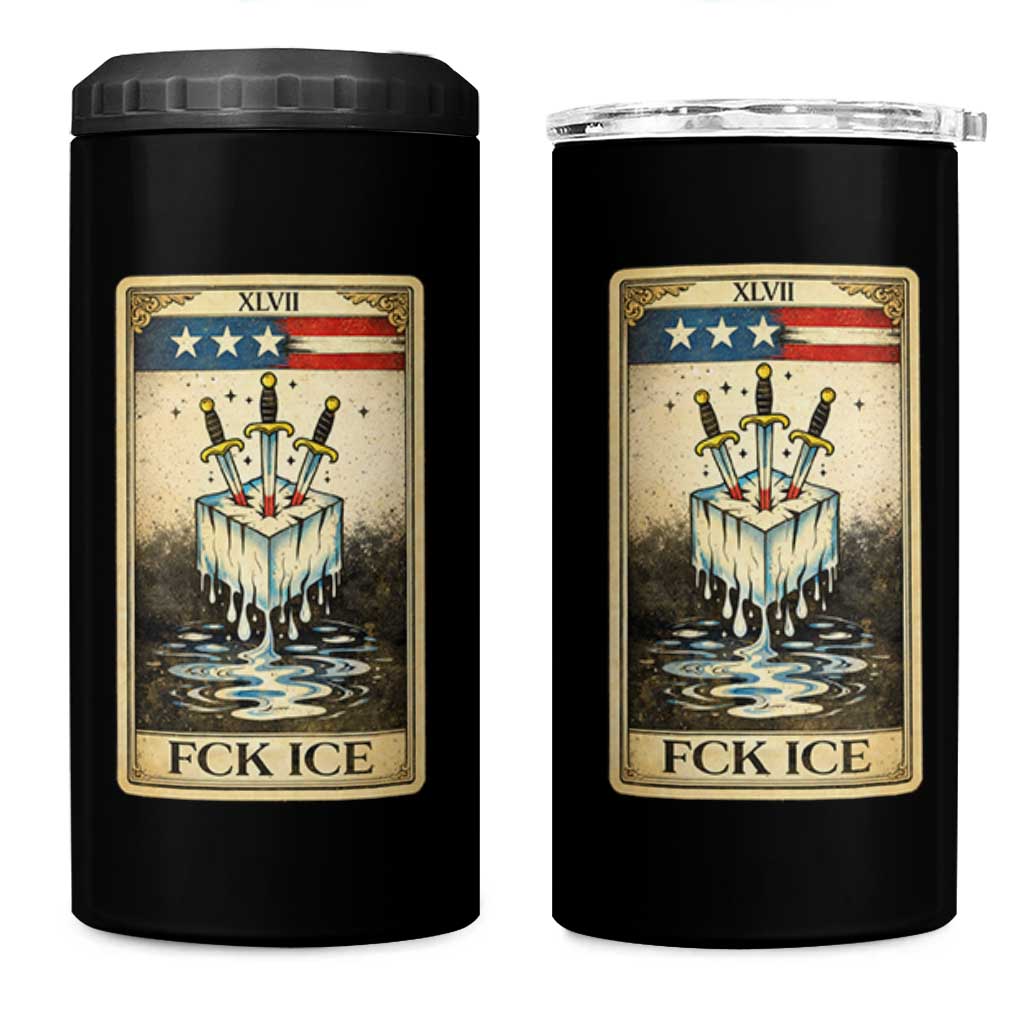 Fck Ice 4 in 1 Can Cooler Tumbler Retro Tarot Card FDT Protest Satirical Graphic