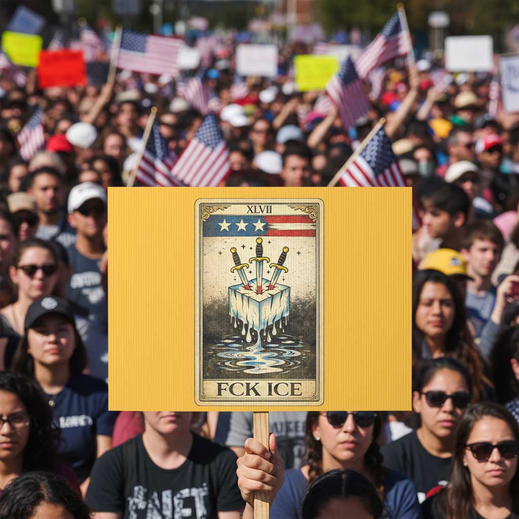 Fck Ice Protest Sign Retro Tarot Card FDT Protest Satirical Graphic