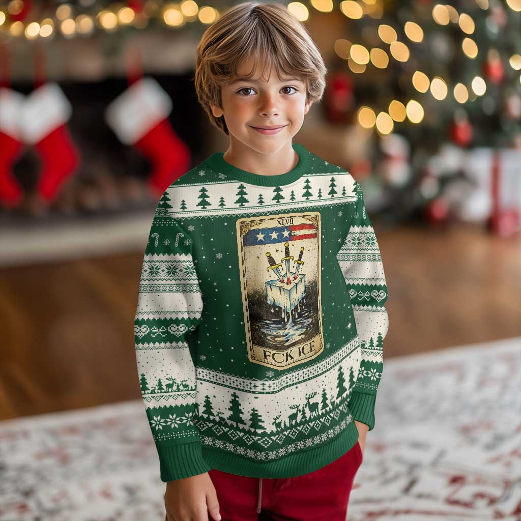 Fck Ice Ugly Christmas Sweater Retro Tarot Card FDT Protest Satirical Graphic