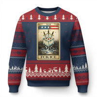 Fck Ice Ugly Christmas Sweater Retro Tarot Card FDT Protest Satirical Graphic