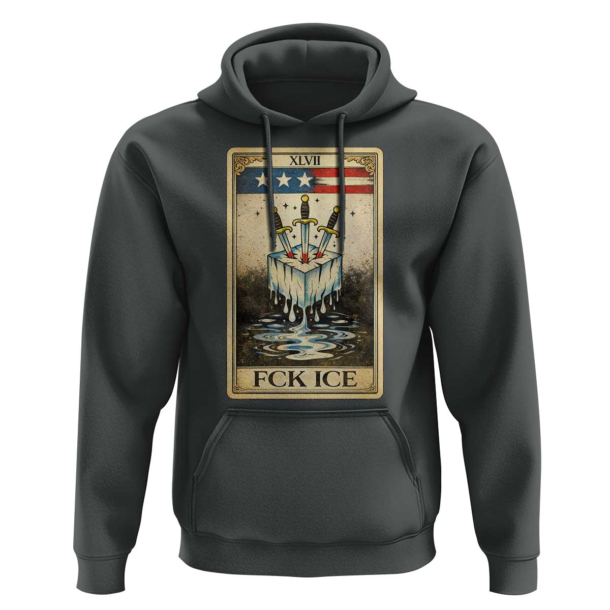 Fck Ice Hoodie Retro Tarot Card FDT Protest Satirical Graphic