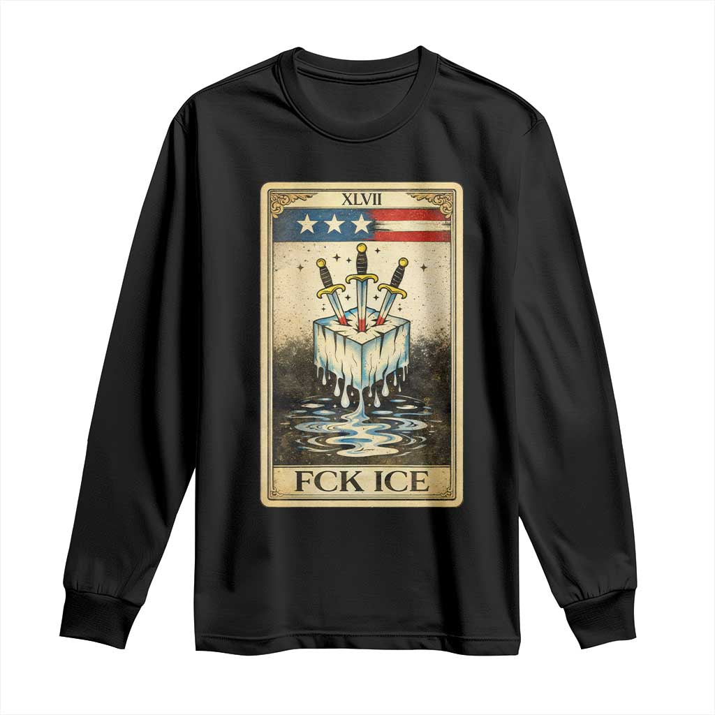 Fck Ice Long Sleeve Shirt Retro Tarot Card FDT Protest Satirical Graphic
