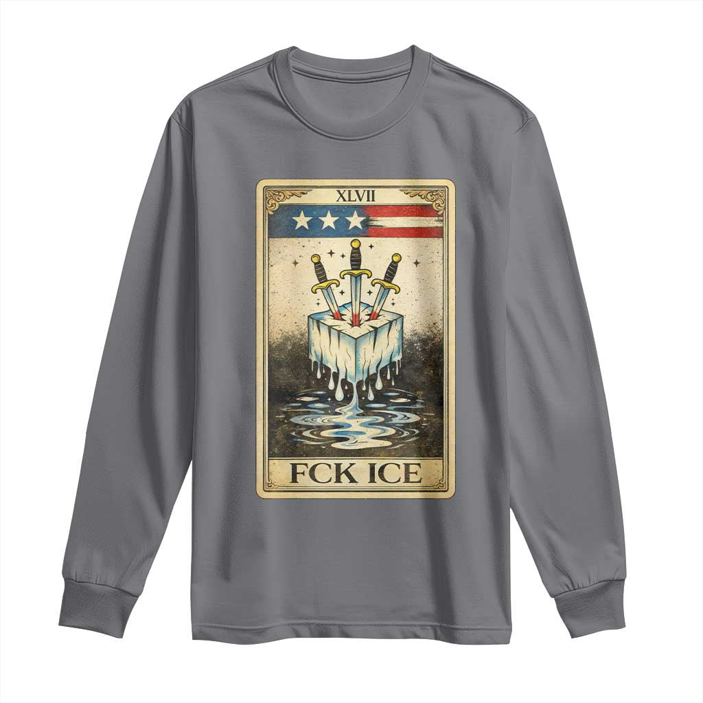 Fck Ice Long Sleeve Shirt Retro Tarot Card FDT Protest Satirical Graphic
