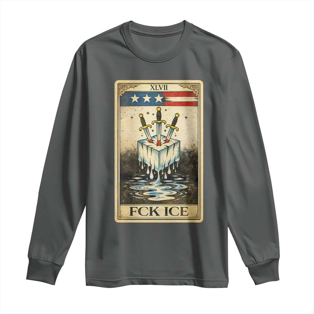 Fck Ice Long Sleeve Shirt Retro Tarot Card FDT Protest Satirical Graphic