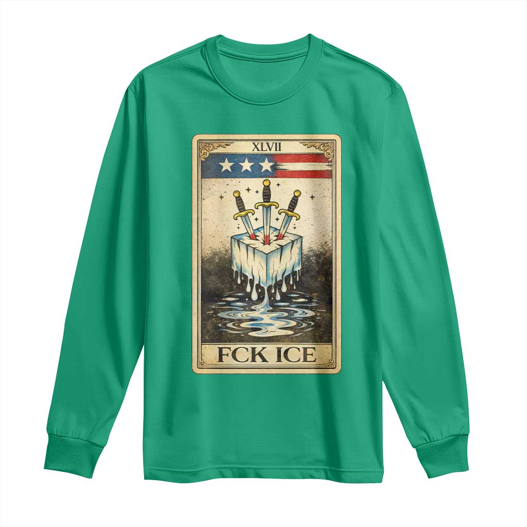 Fck Ice Long Sleeve Shirt Retro Tarot Card FDT Protest Satirical Graphic
