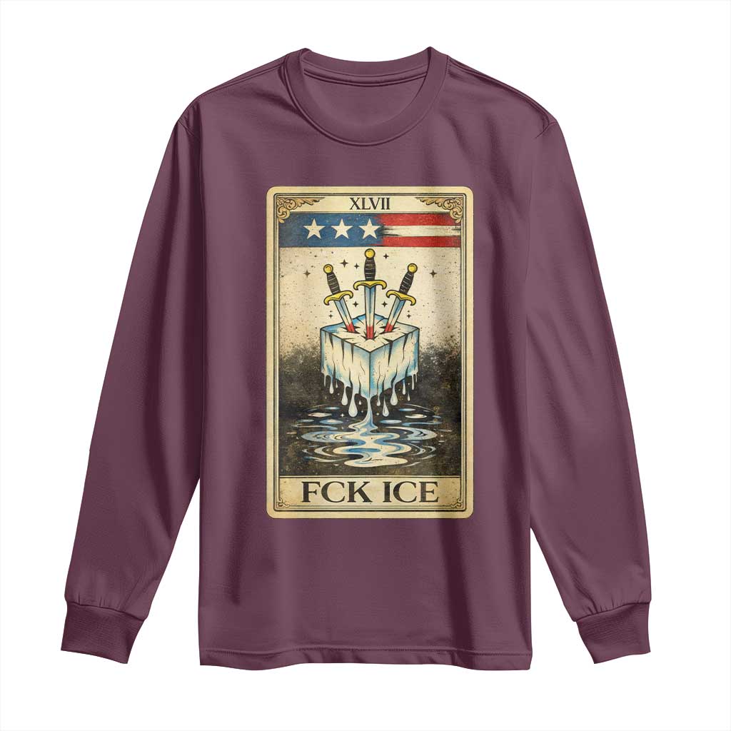 Fck Ice Long Sleeve Shirt Retro Tarot Card FDT Protest Satirical Graphic