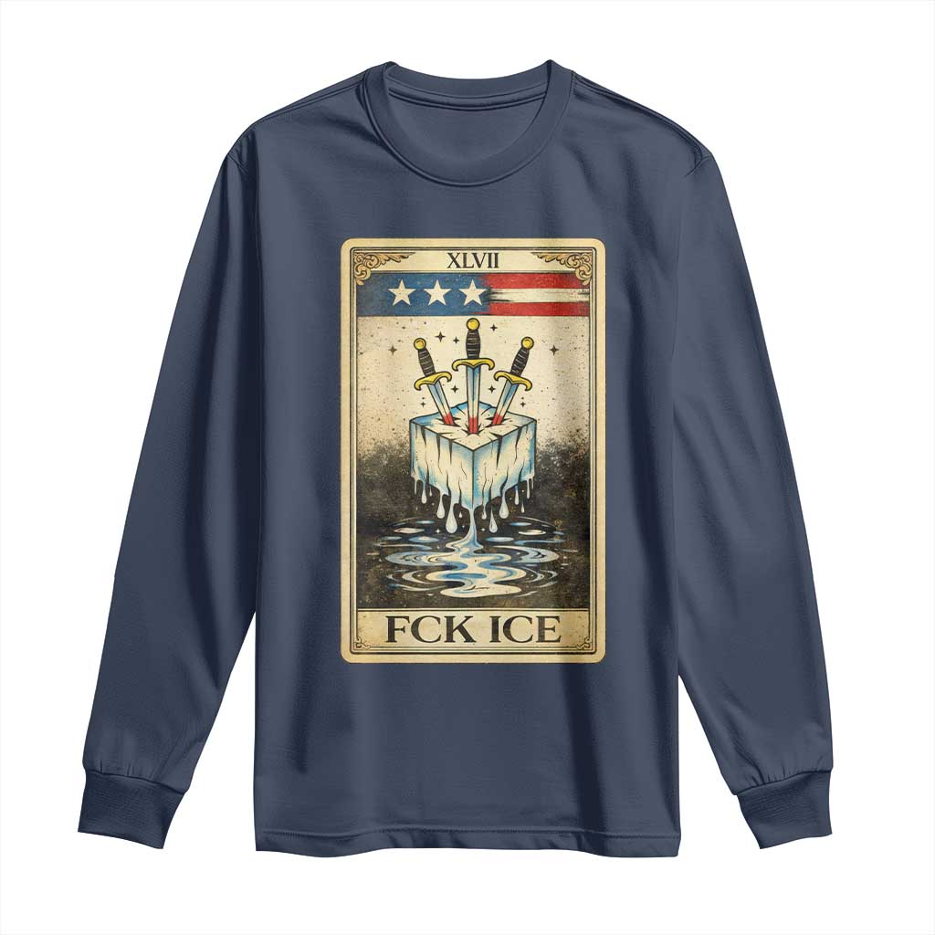 Fck Ice Long Sleeve Shirt Retro Tarot Card FDT Protest Satirical Graphic