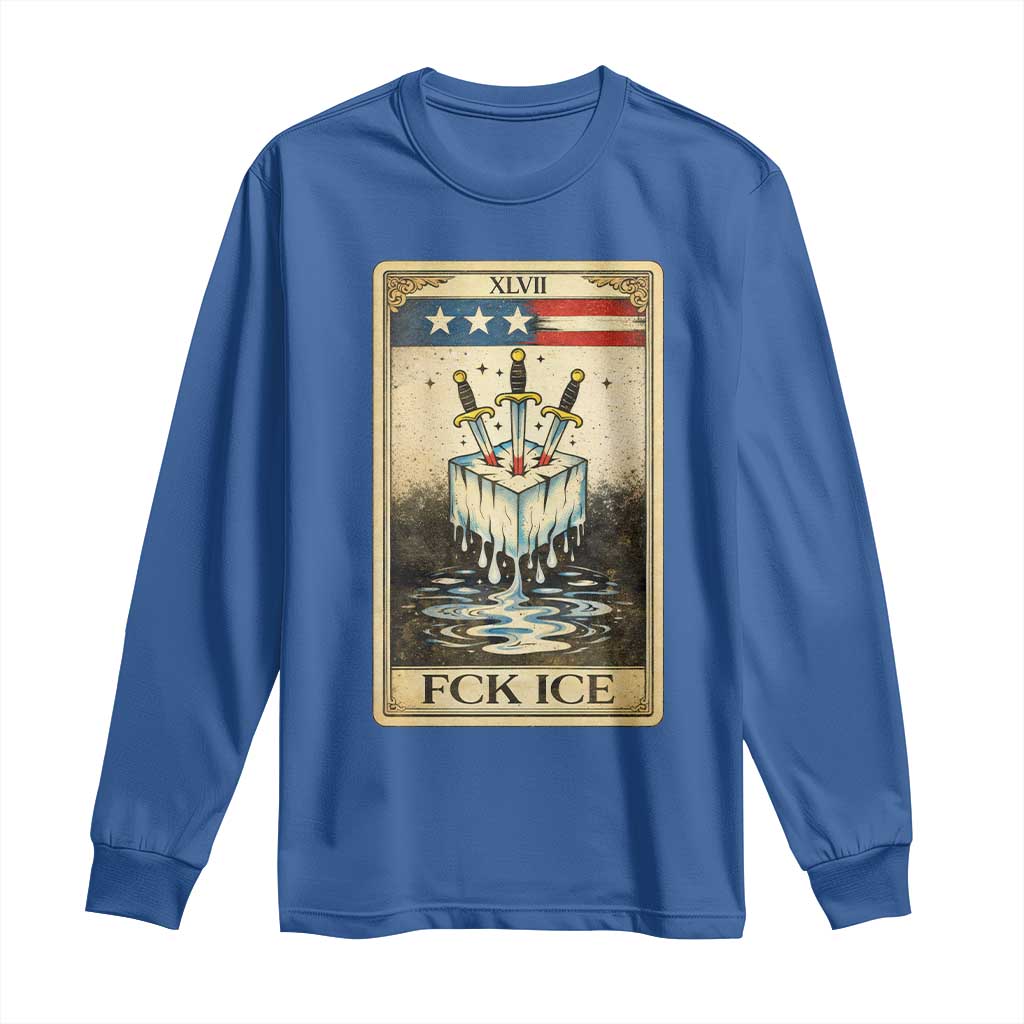 Fck Ice Long Sleeve Shirt Retro Tarot Card FDT Protest Satirical Graphic