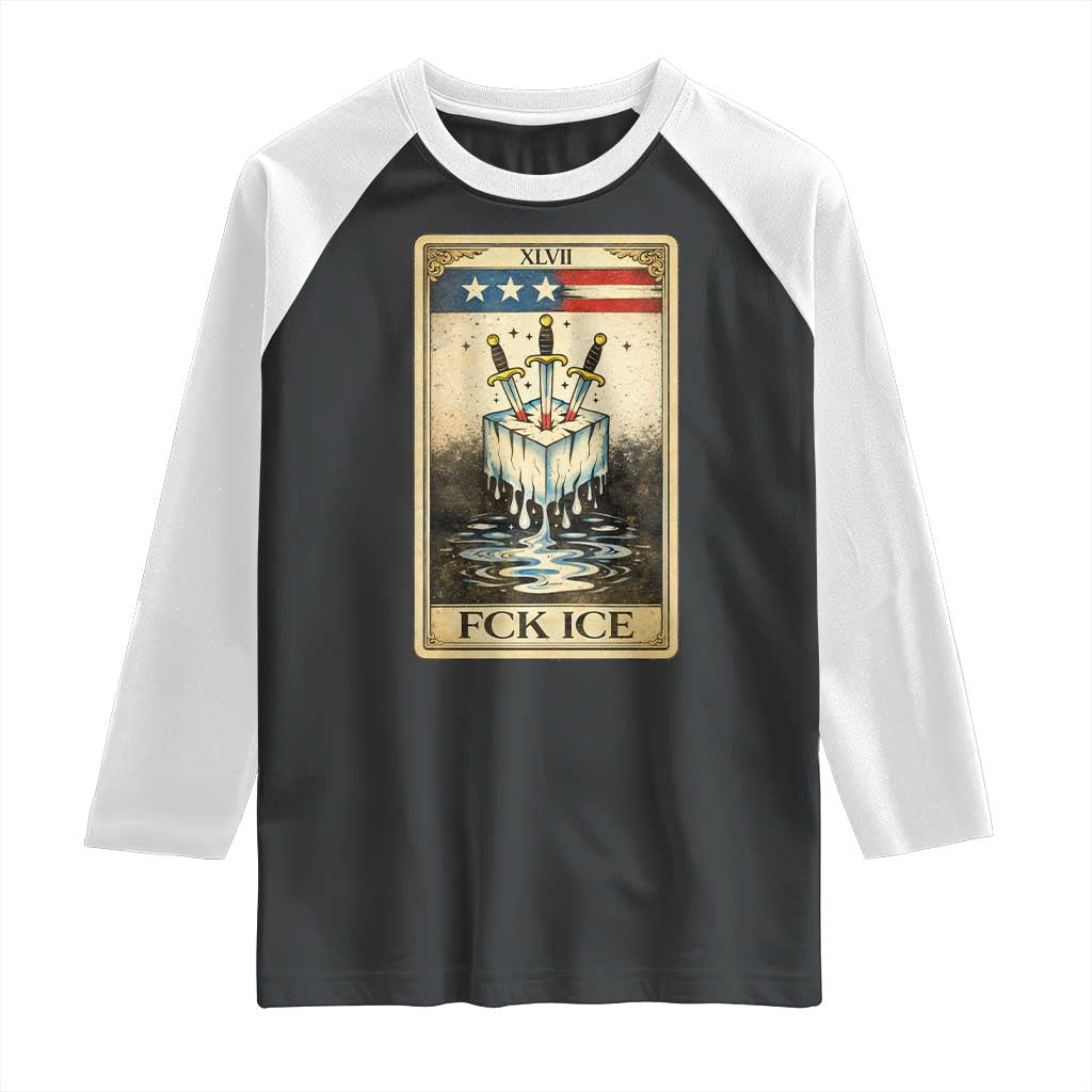 Fck Ice Raglan Shirt Retro Tarot Card FDT Protest Satirical Graphic