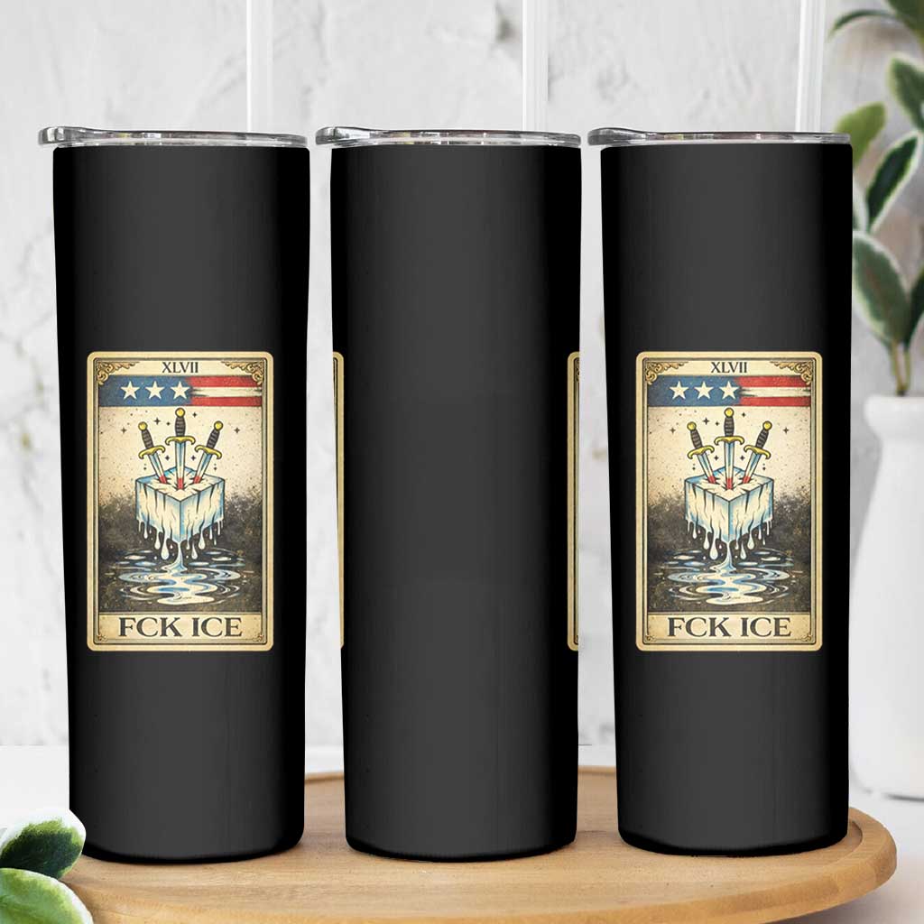 Fck Ice Skinny Tumbler Retro Tarot Card FDT Protest Satirical Graphic