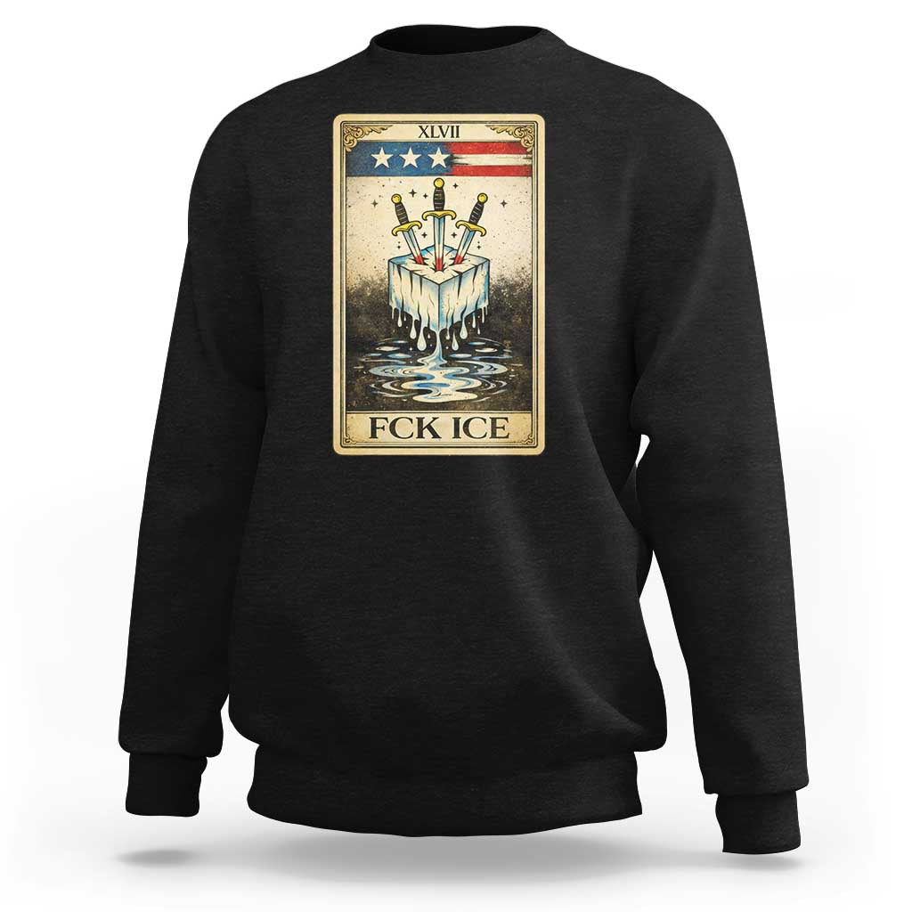 Fck Ice Sweatshirt Retro Tarot Card FDT Protest Satirical Graphic