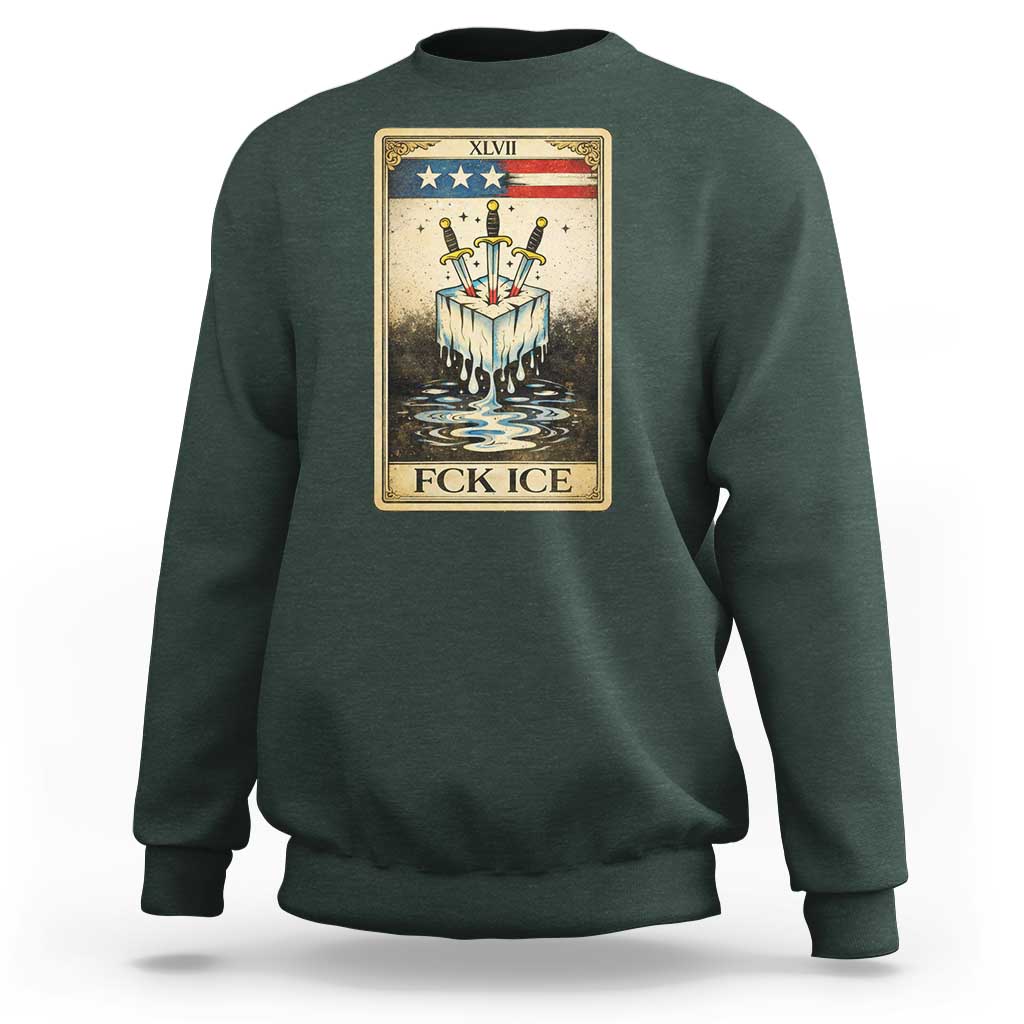 Fck Ice Sweatshirt Retro Tarot Card FDT Protest Satirical Graphic