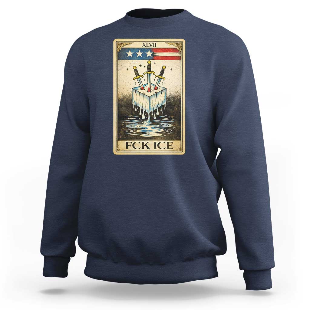 Fck Ice Sweatshirt Retro Tarot Card FDT Protest Satirical Graphic