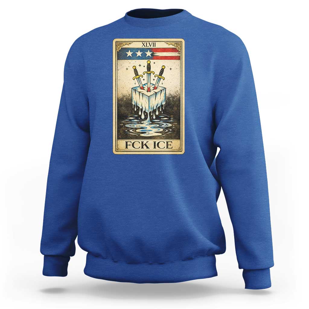 Fck Ice Sweatshirt Retro Tarot Card FDT Protest Satirical Graphic