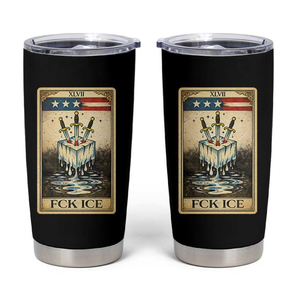 Fck Ice Tumbler Cup Retro Tarot Card FDT Protest Satirical Graphic