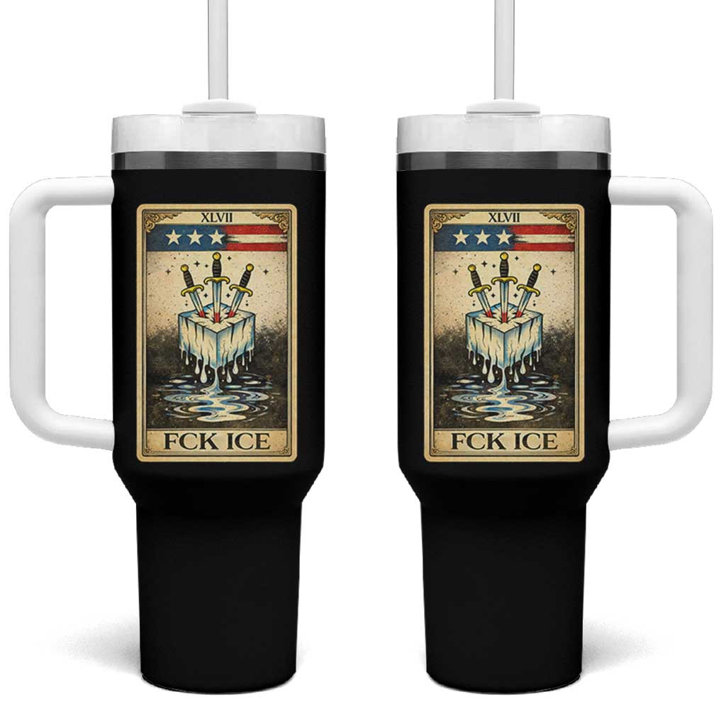 Fck Ice Tumbler With Handle Retro Tarot Card FDT Protest Satirical Graphic