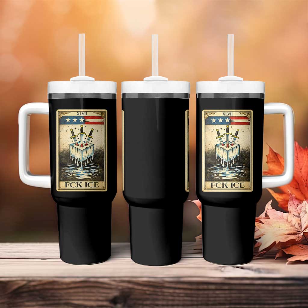 Fck Ice Tumbler With Handle Retro Tarot Card FDT Protest Satirical Graphic
