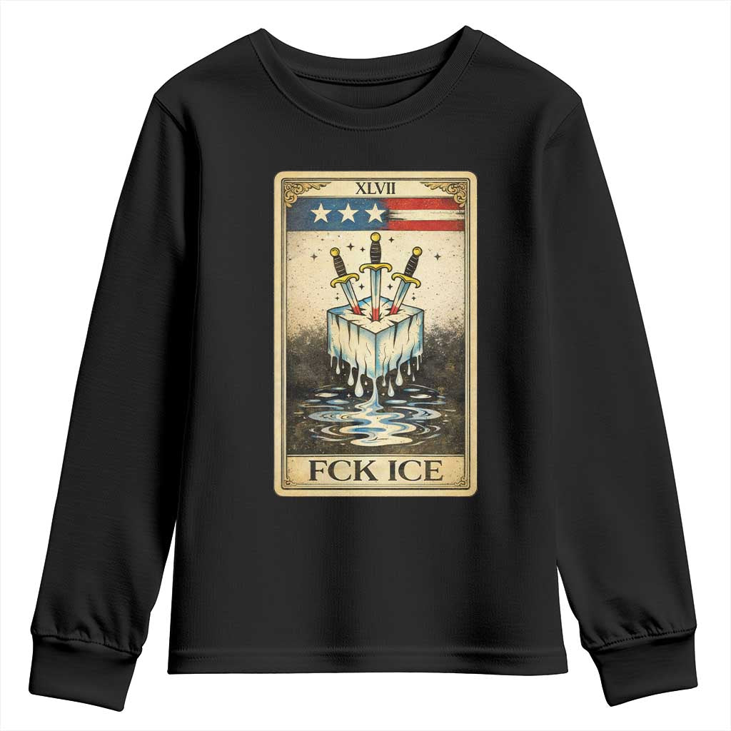 Fck Ice Youth Sweatshirt Retro Tarot Card FDT Protest Satirical Graphic