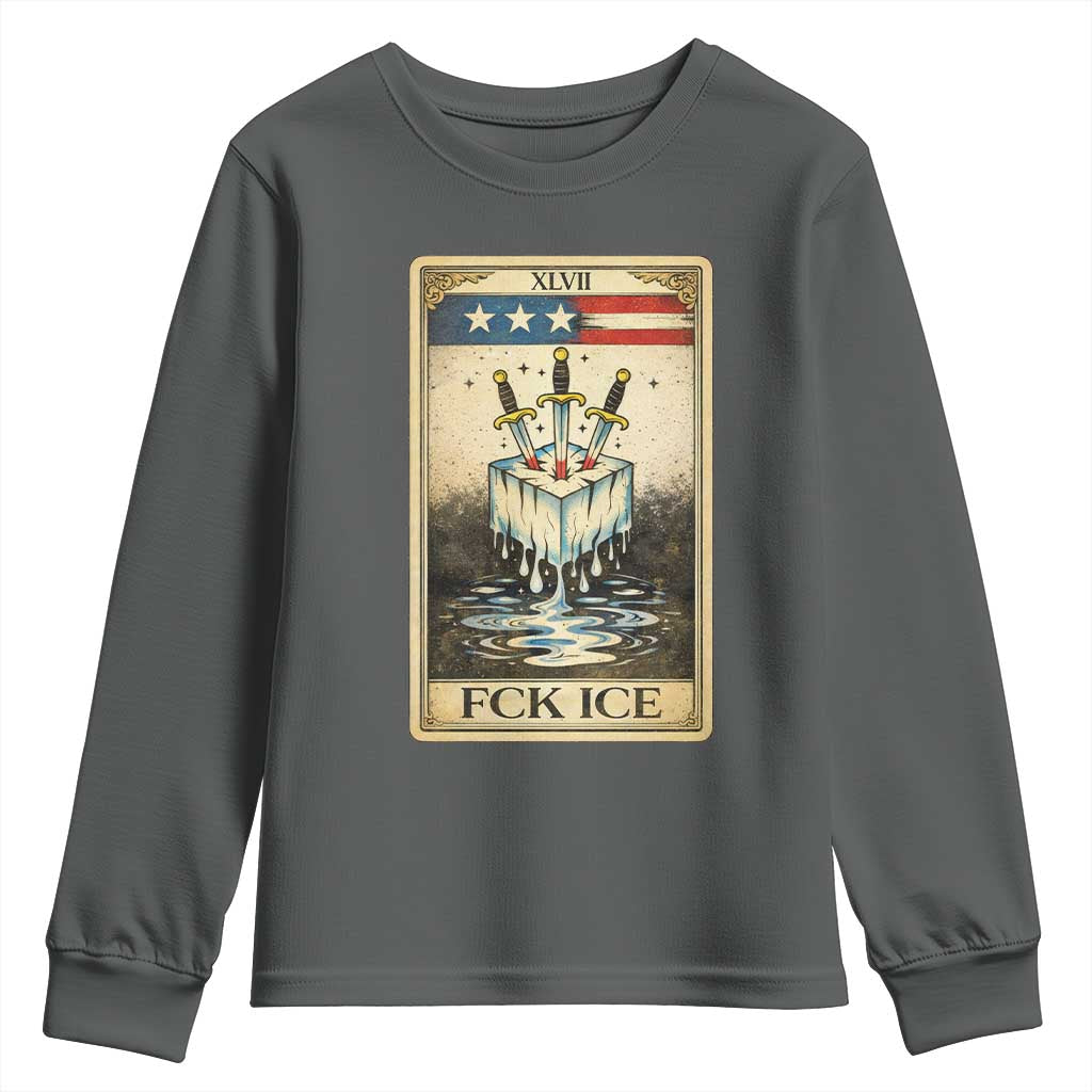 Fck Ice Youth Sweatshirt Retro Tarot Card FDT Protest Satirical Graphic