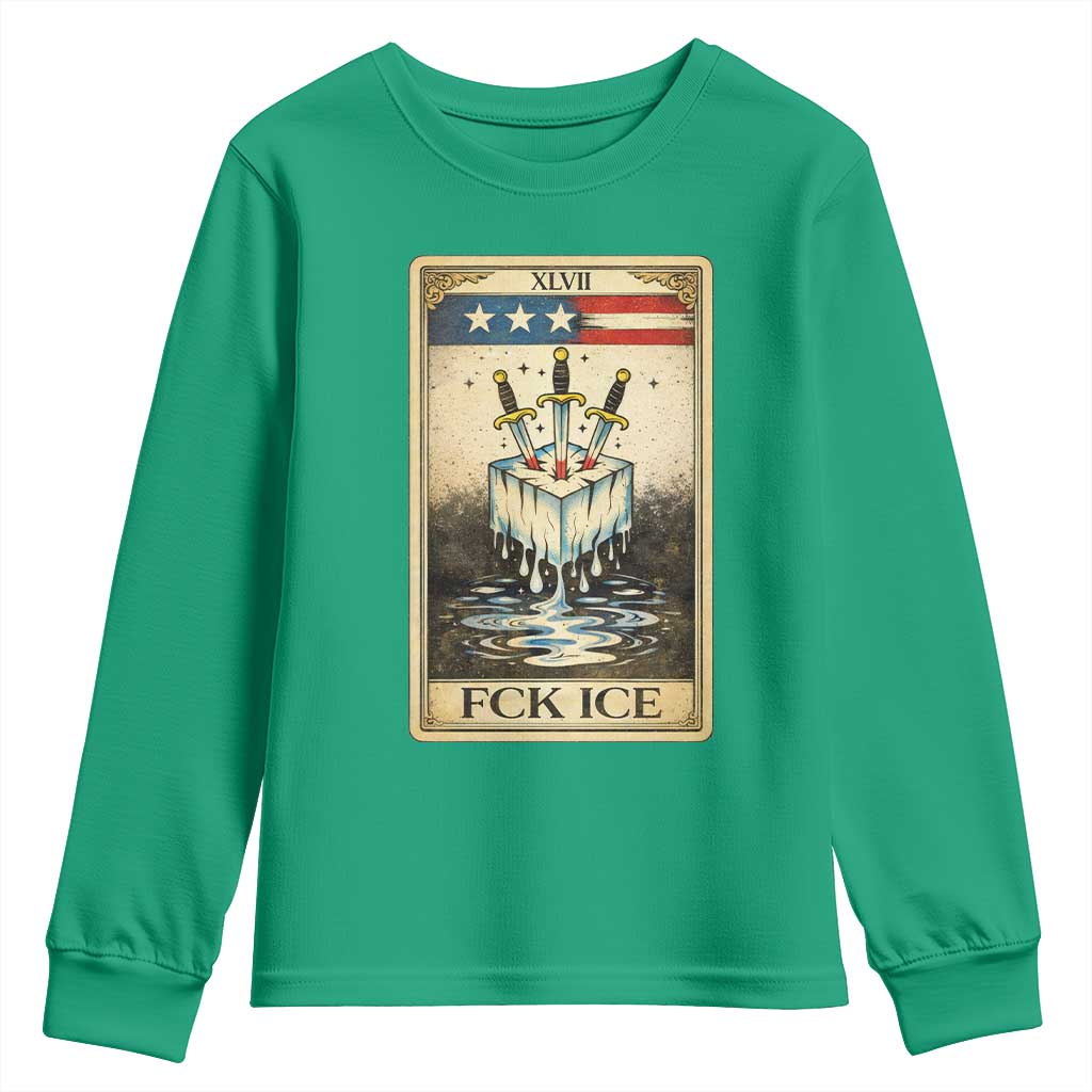 Fck Ice Youth Sweatshirt Retro Tarot Card FDT Protest Satirical Graphic