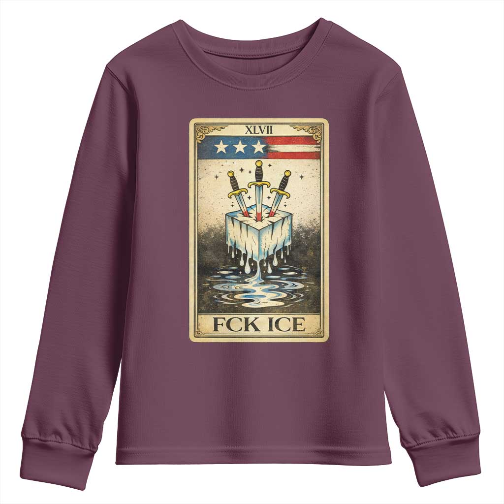 Fck Ice Youth Sweatshirt Retro Tarot Card FDT Protest Satirical Graphic