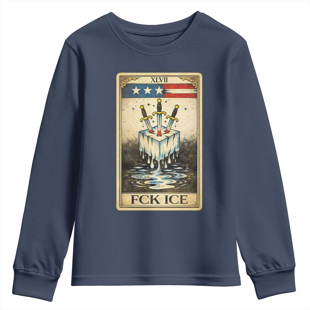 Fck Ice Youth Sweatshirt Retro Tarot Card FDT Protest Satirical Graphic