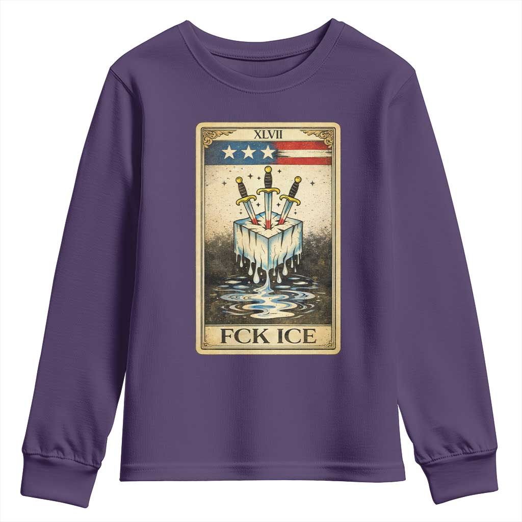 Fck Ice Youth Sweatshirt Retro Tarot Card FDT Protest Satirical Graphic