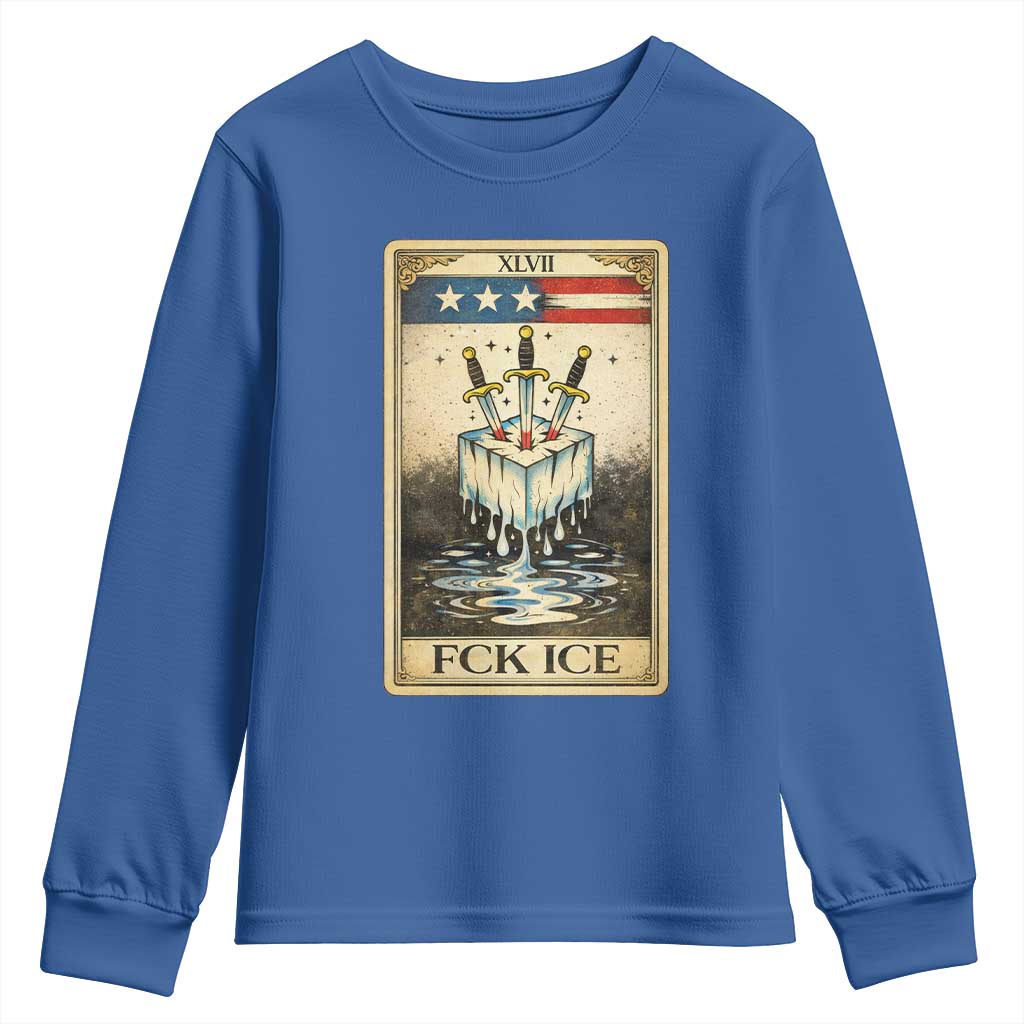 Fck Ice Youth Sweatshirt Retro Tarot Card FDT Protest Satirical Graphic