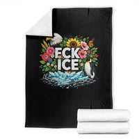 Fck Ice Throw Blanket Retro Floral FDT Protest Satirical Graphic