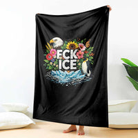 Fck Ice Throw Blanket Retro Floral FDT Protest Satirical Graphic