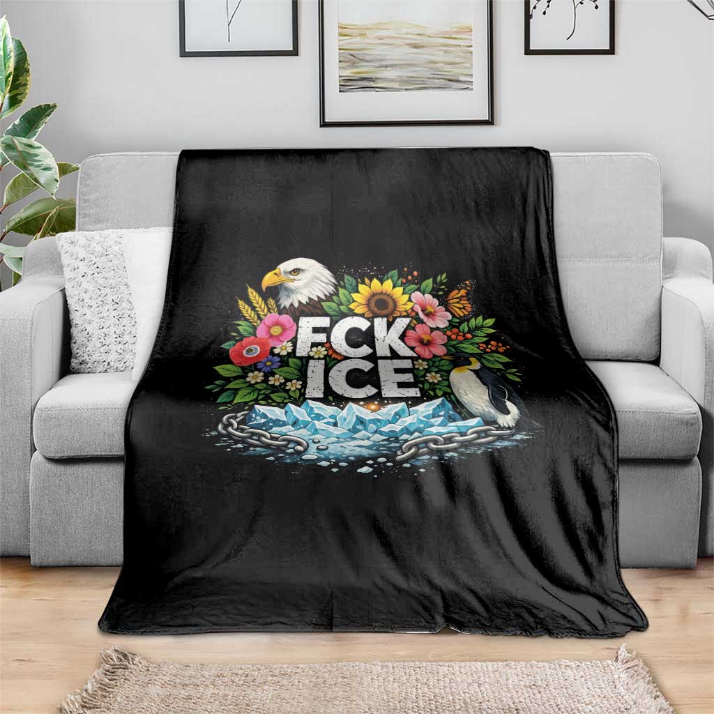 Fck Ice Throw Blanket Retro Floral FDT Protest Satirical Graphic