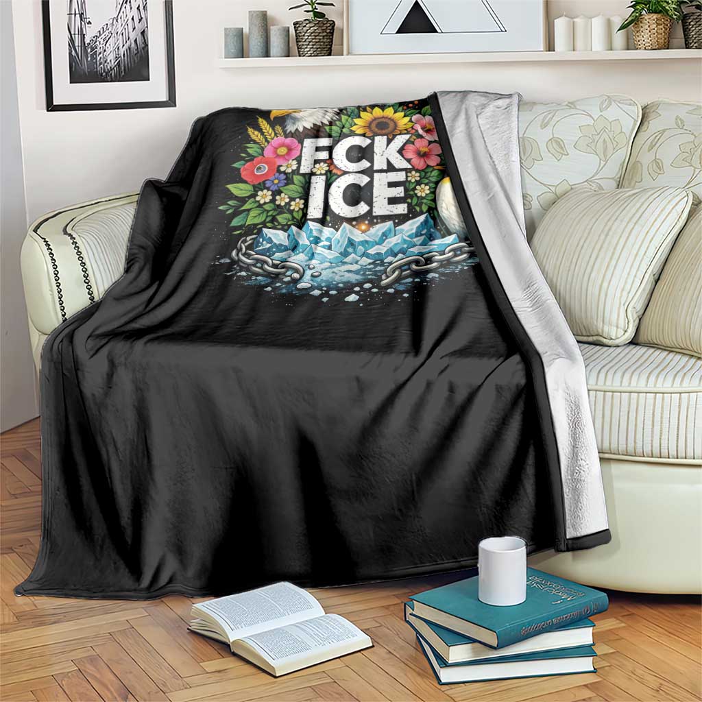 Fck Ice Throw Blanket Retro Floral FDT Protest Satirical Graphic