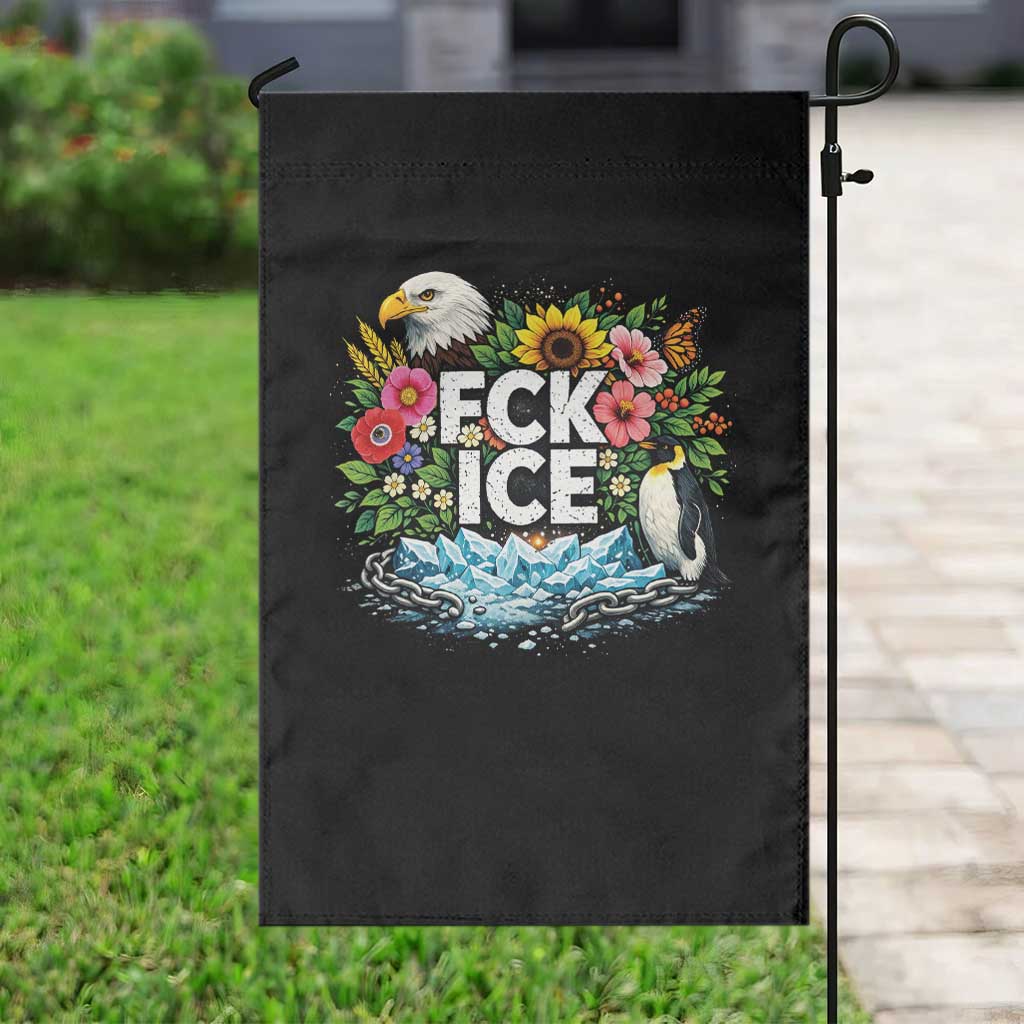 Fck Ice Garden Flag Retro Floral FDT Protest Satirical Graphic