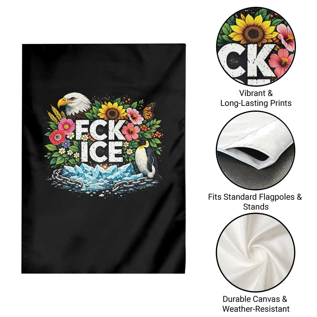 Fck Ice Garden Flag Retro Floral FDT Protest Satirical Graphic