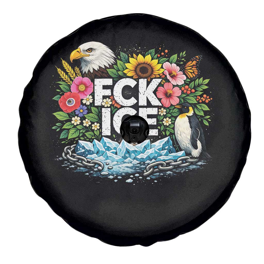 Fck Ice Spare Tire Cover Retro Floral FDT Protest Satirical Graphic