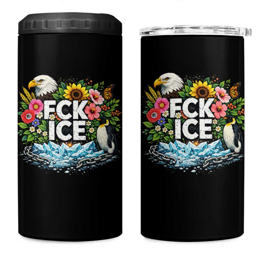 Fck Ice 4 in 1 Can Cooler Tumbler Retro Floral FDT Protest Satirical Graphic