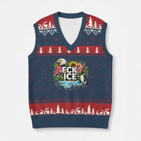 Fck Ice V-Neck Knit Sweater Vest Retro Floral FDT Protest Satirical Graphic