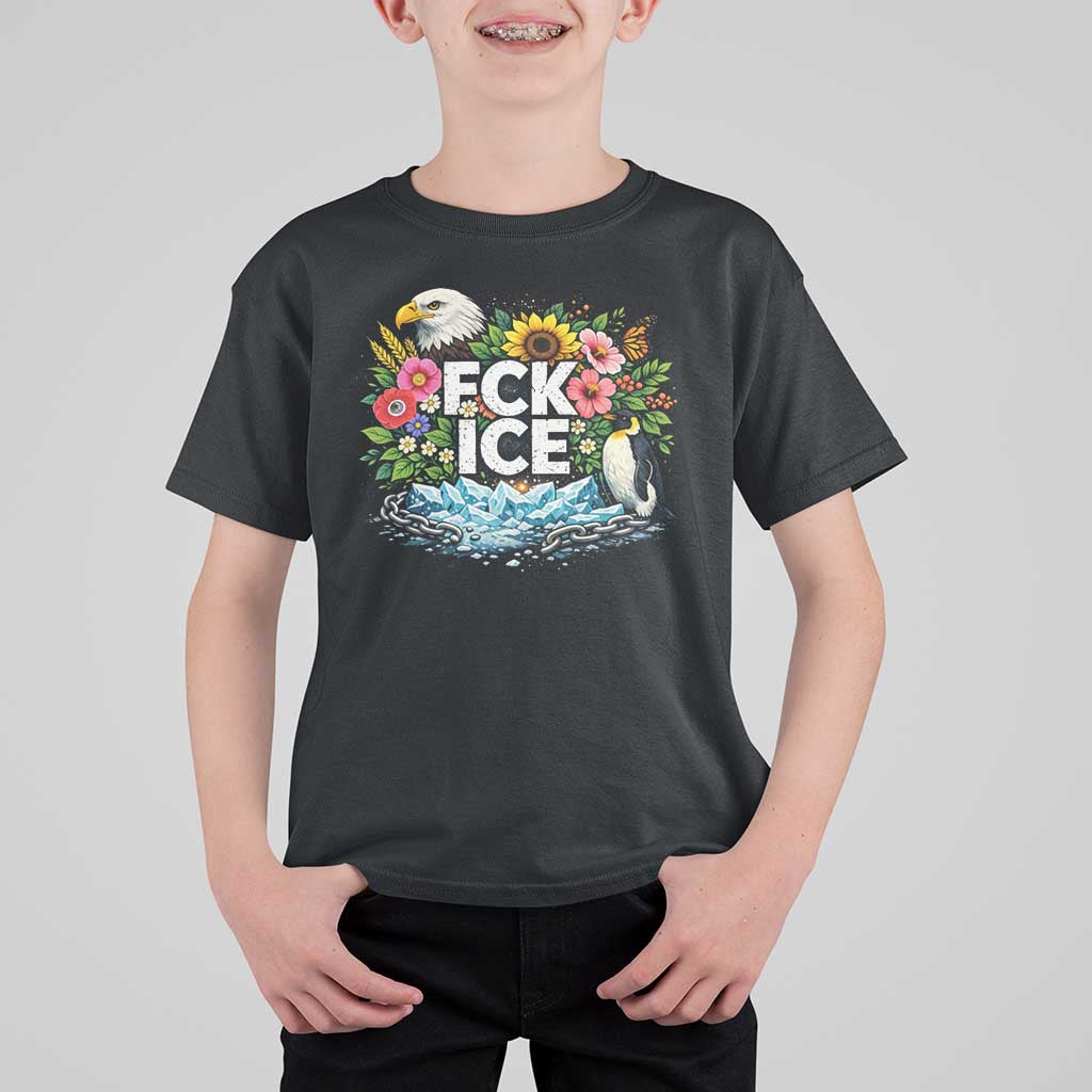 Fck Ice T Shirt For Kid Retro Floral FDT Protest Satirical Graphic